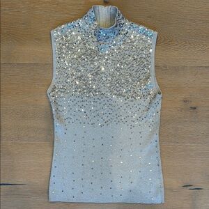 Source Unknown Silver Sequin Fitted Tank Top
